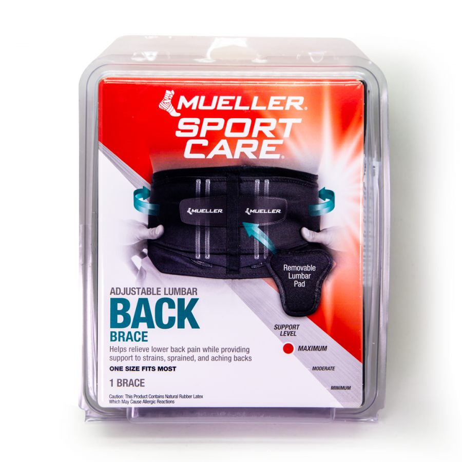 Mueller Adjustable Back Brace, Black, One Size Fits Most Brand New